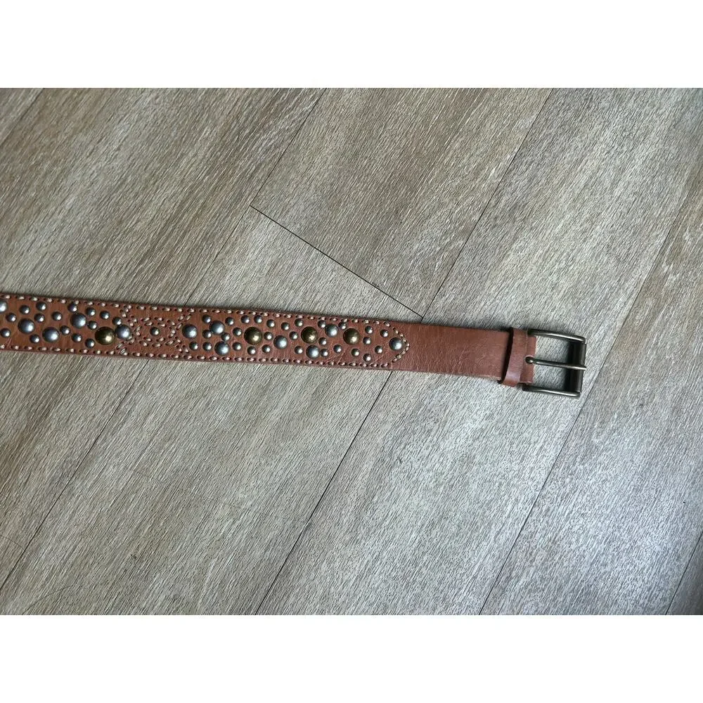 Western Studded Leather Belt Boho Festival CognacBrown PunkRock CowboyCowgirl